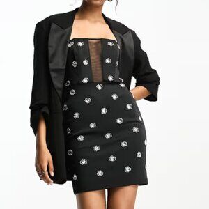 Asos - Bandeau Embellished Mini Dress in Black